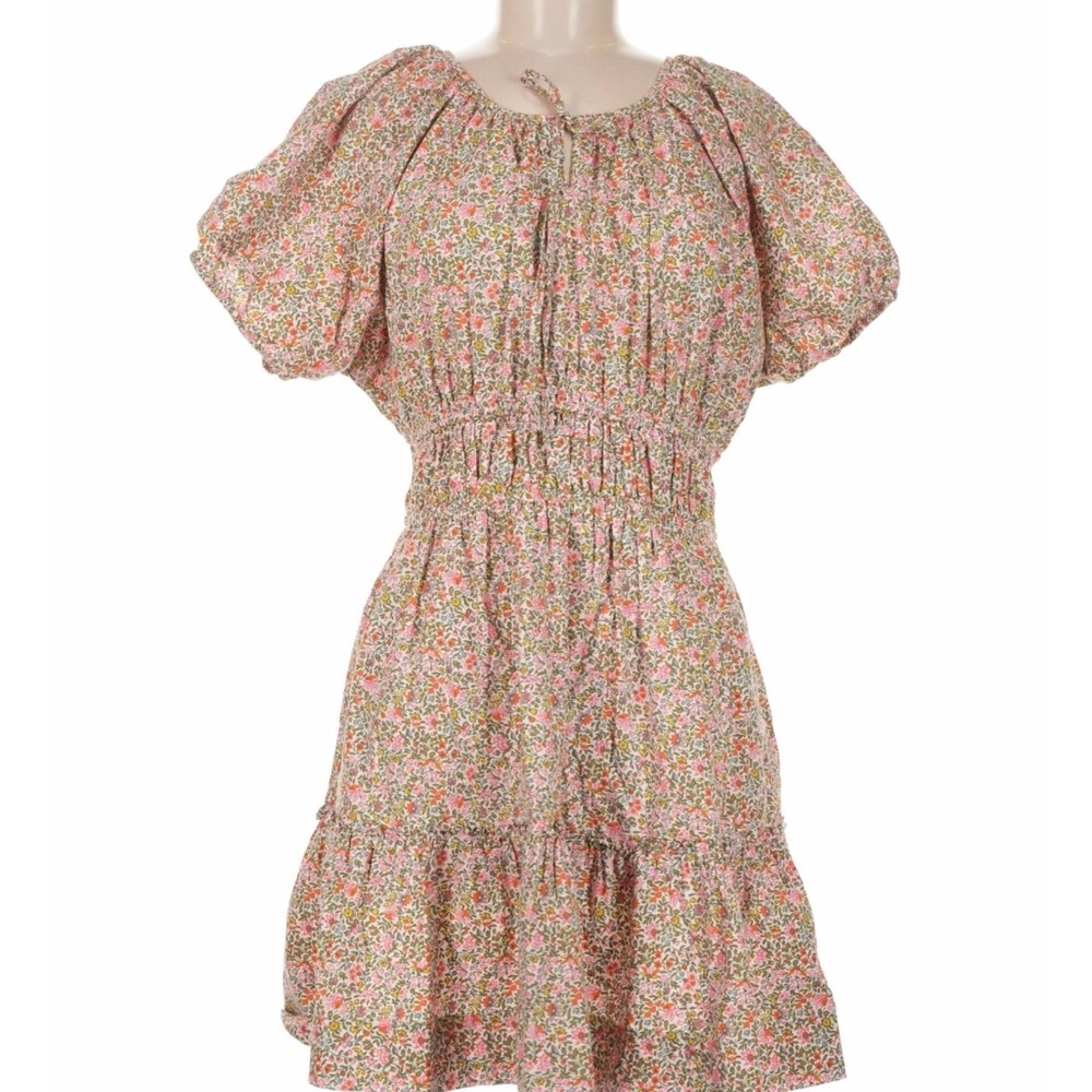 J. Crew Pink Floral Smocked Mini Dress with Puff Sleeves 100% Cotton
